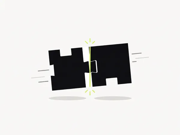 Two blocks sliding together with a lime seam, representing AI connected to your existing systems